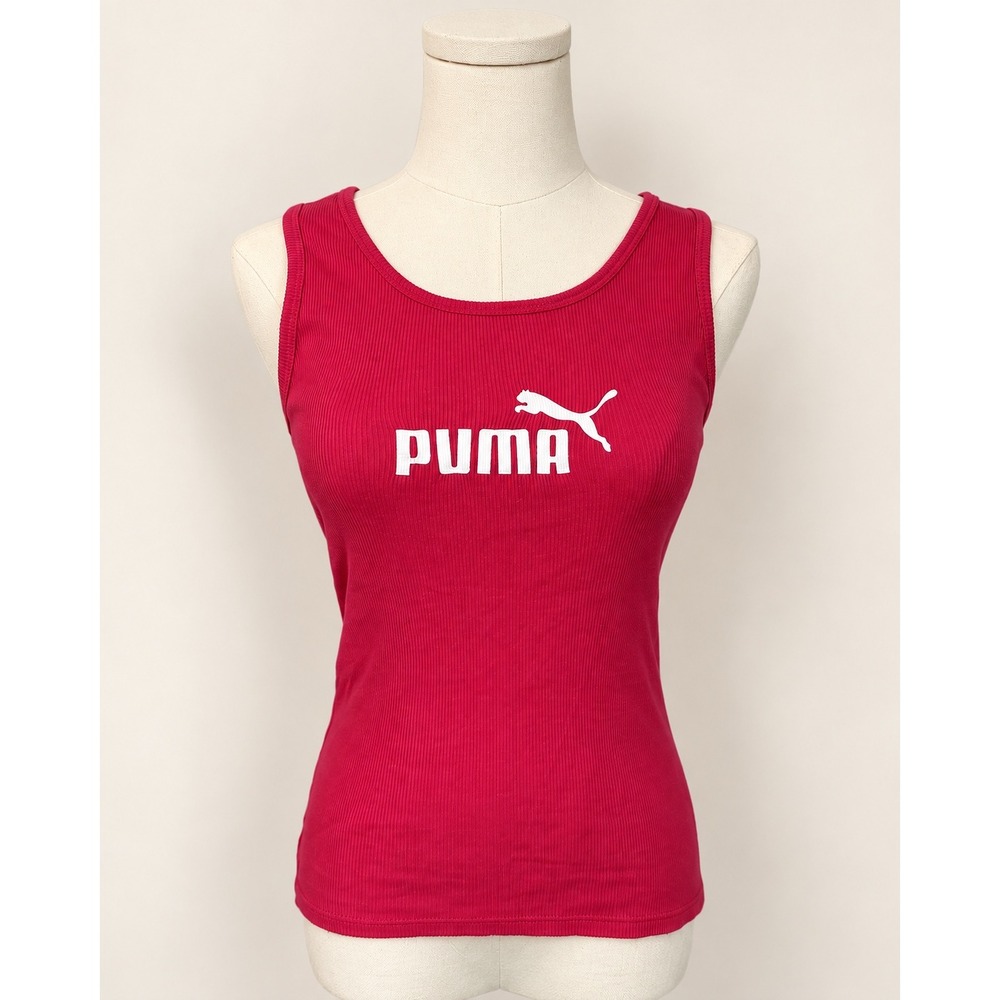 Puma Ribbed Tank Top Womens M Raspberry Pink Racerback Logo Sportlifestyle
